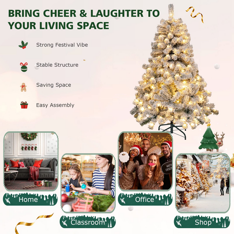 Load image into Gallery viewer, Goplus 4.5 FT Pre-Lit Snow Flocked Christmas Tree, Artificial Hinged Xmas Tree W/ 150 LED Lights - GoplusUS
