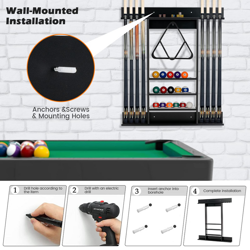 Load image into Gallery viewer, Goplus Pool Cue Rack, Wall Mounted Billiard Stick Holder, Made of Solid Pine Wood - GoplusUS
