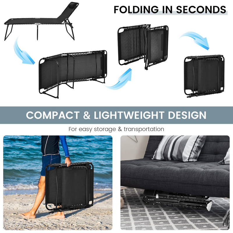 Load image into Gallery viewer, Goplus Beach Lounge Chair, Folding Chaise Lounger with Detachable Pillow &amp; Adjustable 4-Level Backrest &amp; 2-Level Footrest - GoplusUS

