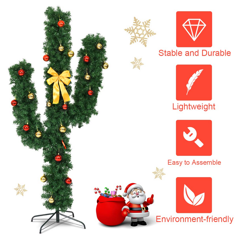 Load image into Gallery viewer, Goplus Pre-Lit Artificial Cactus Christmas Tree with LED Lights and Ball Ornaments - GoplusUS
