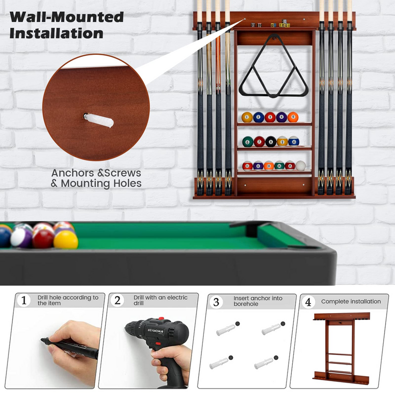 Load image into Gallery viewer, Goplus Pool Cue Rack, Wall Mounted Billiard Stick Holder, Made of Solid Pine Wood - GoplusUS
