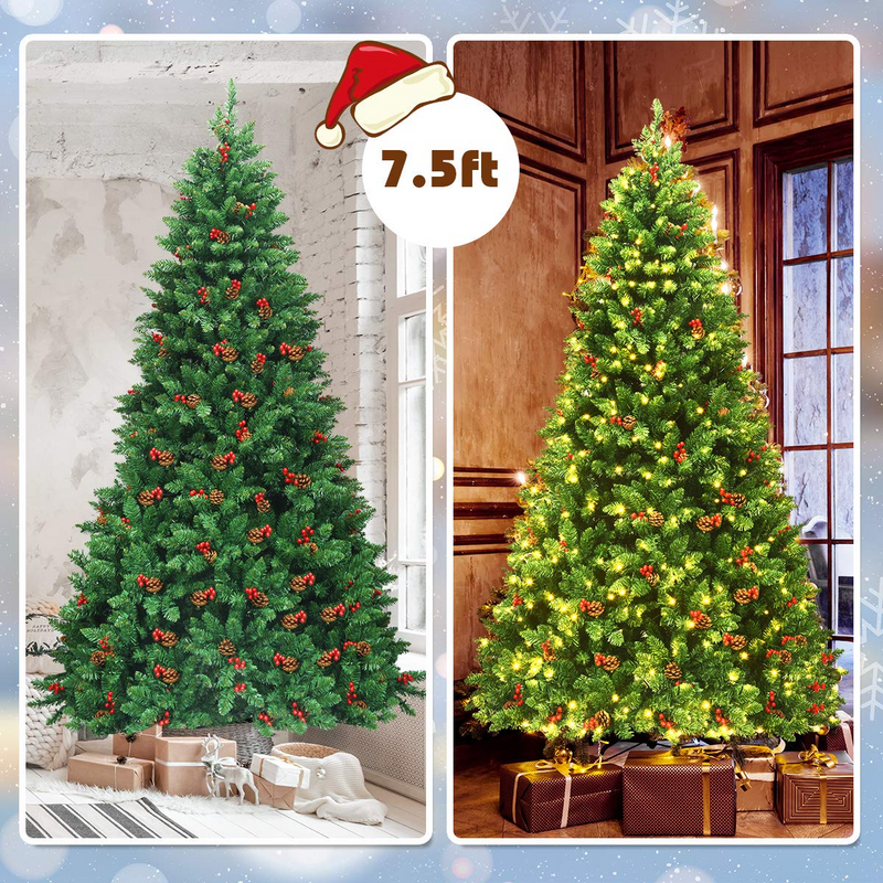 Load image into Gallery viewer, Goplus 7.5FT Pre-Lit Christmas Tree with 550 LED Lights, Hinged Artificial Christmas Tree with 1526 Branch Tips - GoplusUS
