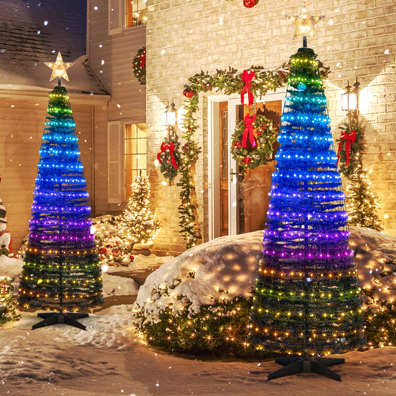 Load image into Gallery viewer, Goplus 6 FT Pop Up Christmas Tree, Pre-Lit Collapsible Xmas Tree with 282 RGB LED Lights
