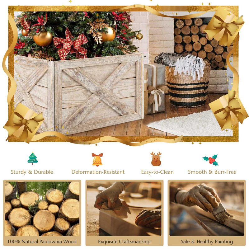Load image into Gallery viewer, Goplus Wooden Tree Collar Box, 100% Solid Wood Farmhouse Tree Box, Rustic Christmas Tree Skirt - GoplusUS
