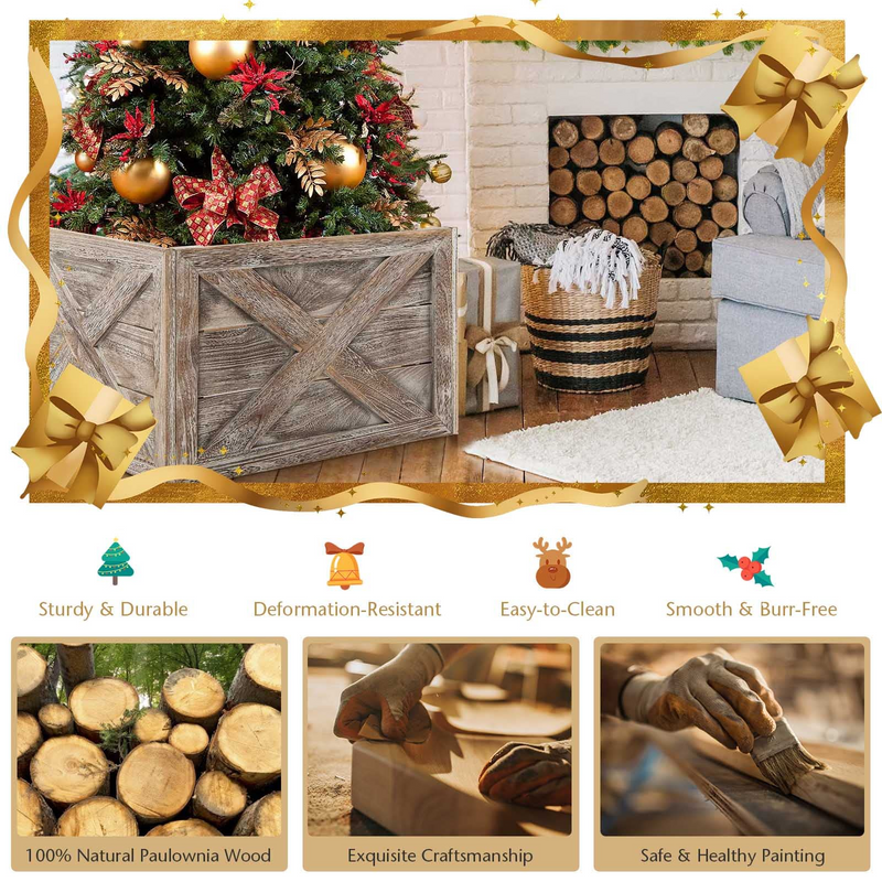 Load image into Gallery viewer, Goplus Wooden Tree Collar Box, 100% Solid Wood Farmhouse Tree Box, Rustic Christmas Tree Skirt - GoplusUS
