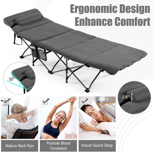 Goplus Camping Cot, Folding Camping Cot with Mattress, Pillow - GoplusUS