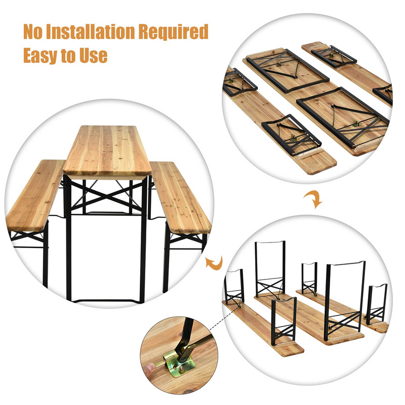 Load image into Gallery viewer, Goplus 70&quot; 3-Piece Portable Folding Picnic Table Bench Set, Portable Picnic Beer Table w/Wooden Tabletop
