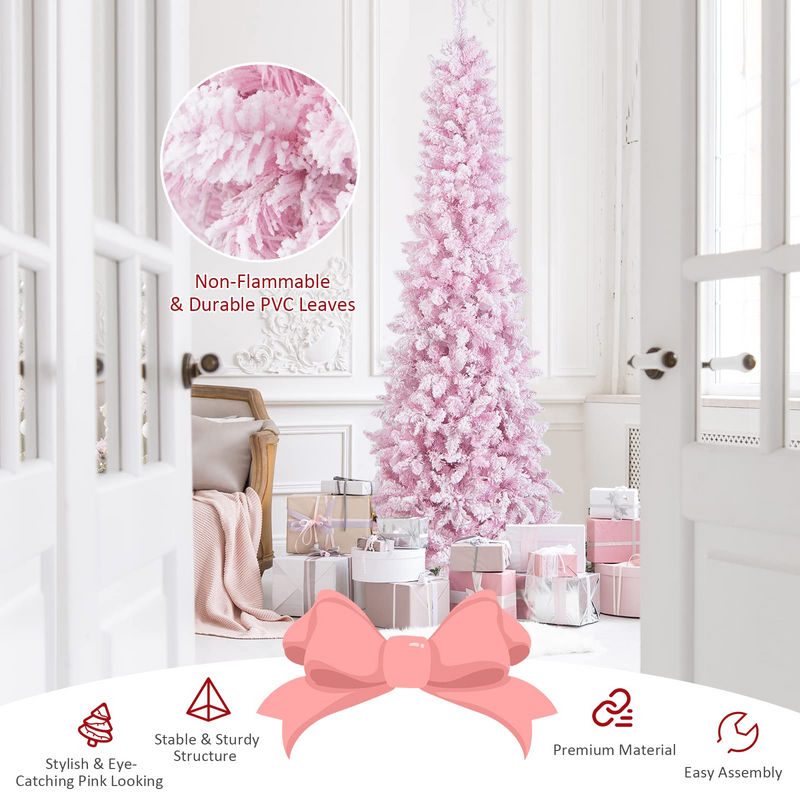 Load image into Gallery viewer, Goplus 7ft Pre-Lit Pencil Christmas Tree, Snow Flocked Artificial Slim Tree with 800 Branch Tips - GoplusUS
