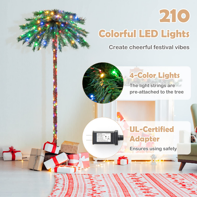 Load image into Gallery viewer, Goplus 6 FT Pre-Lit Artificial Christmas Tree, Lighted Xmas Palm Tree W/ 210 Multi-Color LED Lights - GoplusUS
