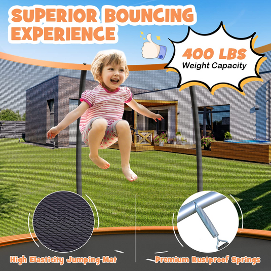 Goplus Recreational Trampolines 8FT 10FT 12FT, 400LBS Bearing Outdoor Trampoline with Enclosure - GoplusUS