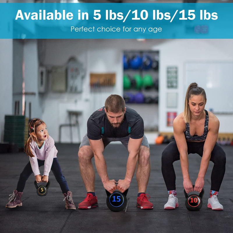 Load image into Gallery viewer, 3 Pieces Kettlebell Set, 5, 10, 15 lbs HDPE Coated Concrete Fitness Kettle Bells - GoplusUS
