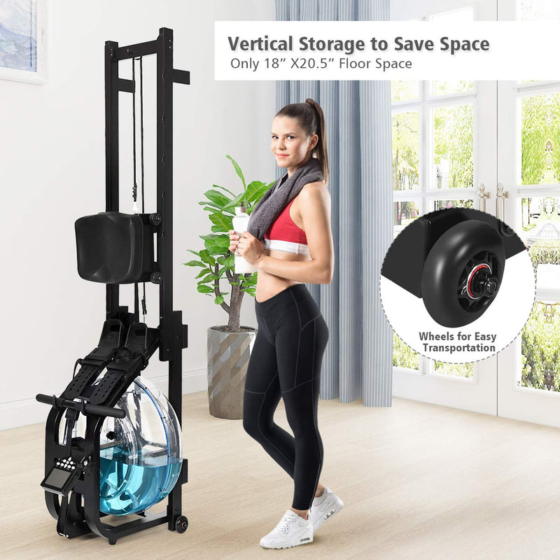 Load image into Gallery viewer, Water Rowing Machine Dual Track Adjustable Resistance with LCD Display and Large Weight Capacity for Home Use
