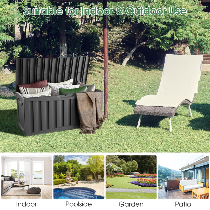 Load image into Gallery viewer, Goplus 90 Gallon Deck Box, Outdoor Resin Storage Box with Lockable Lid for for Cushions &amp; Patio Furniture - GoplusUS
