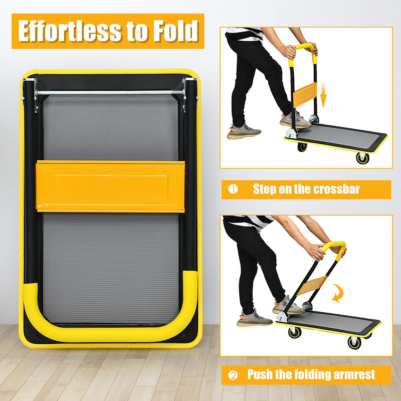 Load image into Gallery viewer, Folding Platform Cart, 330LBS Rolling Flatbed Cart Hand Platform Truck Push Dolly for Loading, Yellow - GoplusUS
