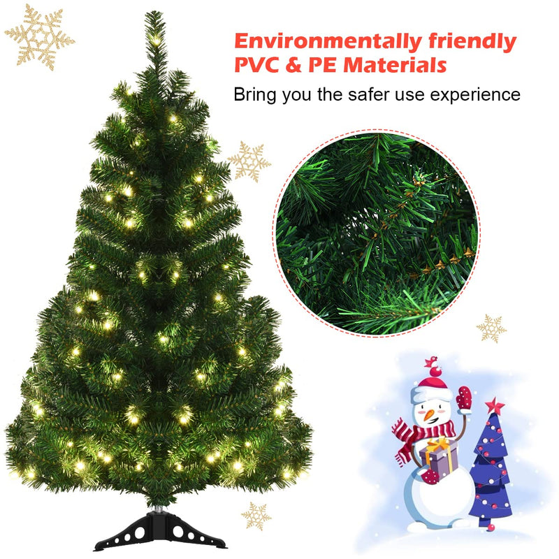 Load image into Gallery viewer, 4ft Pre-Lit Christmas Tree, Artificial PVC Xmas Tree with 100 Warm White LED Lights and Stable Triangular Stand - GoplusUS

