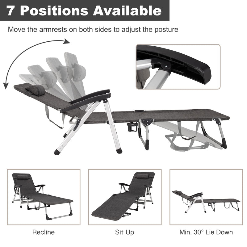 Load image into Gallery viewer, Chaise Lounge Chair, Folding Outdoor Patio Lounger with Cup Holder &amp; Detachable Headrest - GoplusUS

