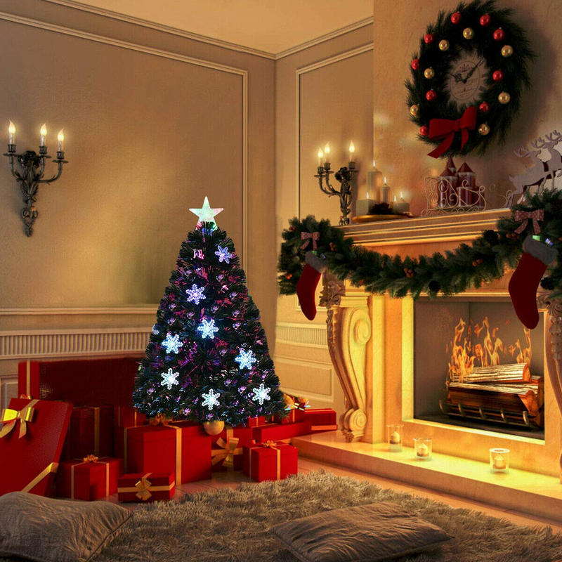 Load image into Gallery viewer, Artificial Pre-Lit Christmas Tree Fiber Optic Tree with Metal Stand, Xmas Tree for Holiday Decor - GoplusUS
