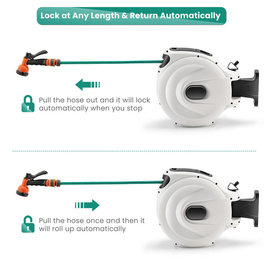 Goplus Retractable Garden Hose Reel, 1/2" x 52.5 FT Wall Mounted Hose Reel with Auto Rewind - GoplusUS
