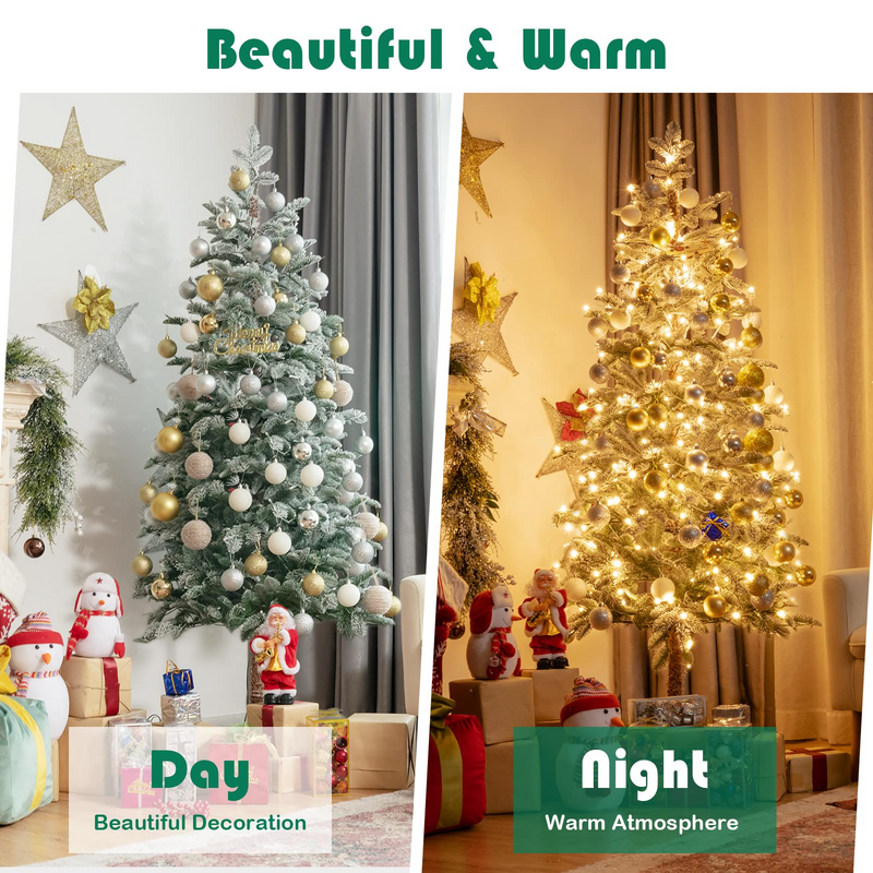 Load image into Gallery viewer, Goplus 6ft Pre-lit Pencil Christmas Tree, Snow Flocked Artificial Slim Tree w/ 250 Warm White LED Lights - GoplusUS
