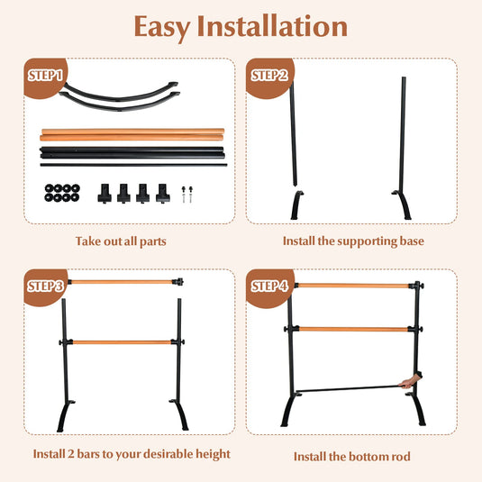 Goplus 4 FT Portable Ballet Barre, 46" Freestanding Adjustable Double Ballet Bar with Anti-Slip Base
