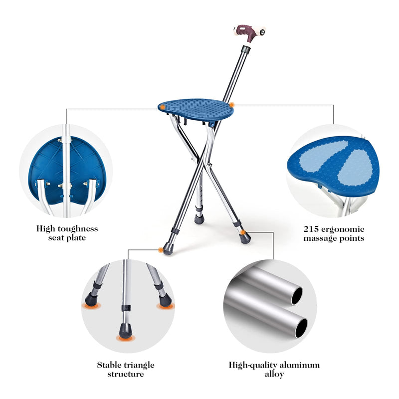 Load image into Gallery viewer, Adjustable Folding Cane Seat, Aluminum Alloy Crutch Chair with LED Light and Retractable 3 Legs - GoplusUS
