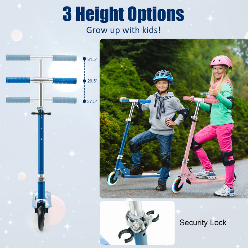 Load image into Gallery viewer, Goplus Folding Kick Scooter for Kids, 2 Light Up Flashing Wheels Scooter W/ 3 Adjustable Heights, Rear Brake System - GoplusUS
