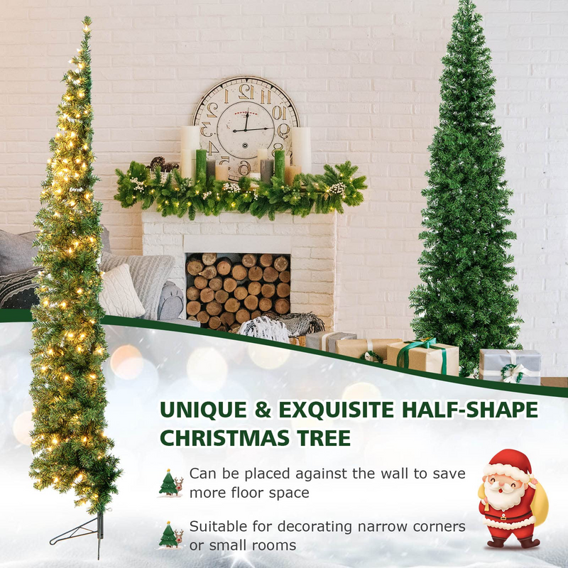 Load image into Gallery viewer, Goplus 7ft Prelit Half-Shape Christmas Tree, Space-Saving Slender Artificial Xmas Tree with 150 LED Lights - GoplusUS
