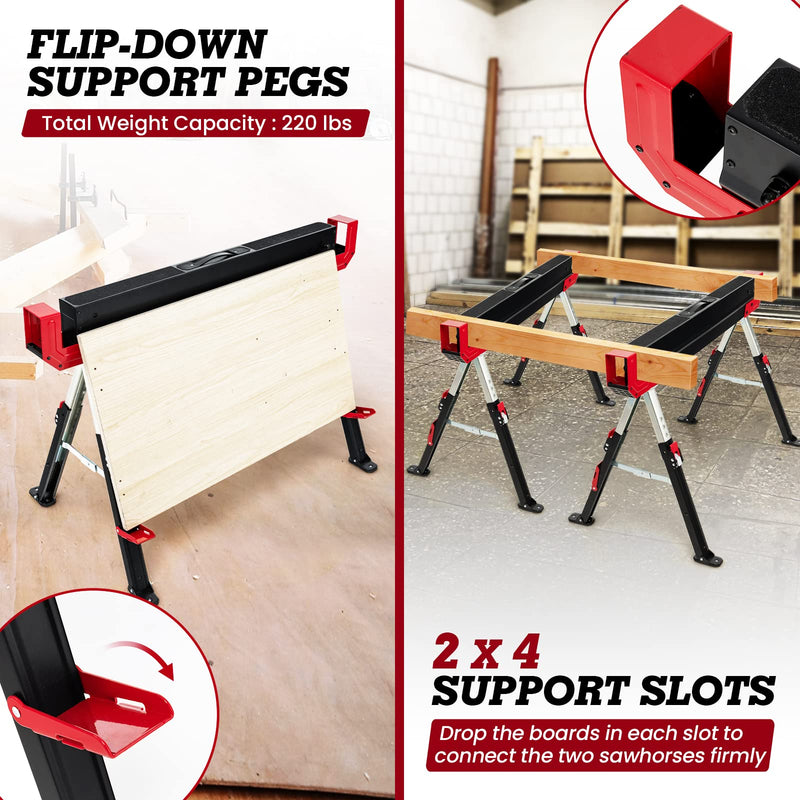 Load image into Gallery viewer, Goplus 2 Pack Folding Saw Horses, Heavy Duty Steel Sawhorse w/24闂傚倸鍊搁崐宄懊归崶顒€纾婚柟鐗堟緲绾惧潡鏌曢崼婵囧闁哄棙绮撻弻銊╂偄閸濆嫅銏ゆ煛閸曗晛鍔﹂柡?32.5闂傚倸鍊搁崐宄懊归崶顒€纾婚柟鐗堟緲绾惧潡鏌曢崼婵囧闁哄棙绮撻弻銊╂偄閸濆嫅銏ゆ煛閸曗晛鍔﹂柡?Adjustable Height, 2x4 Supporting Arms - GoplusUS
