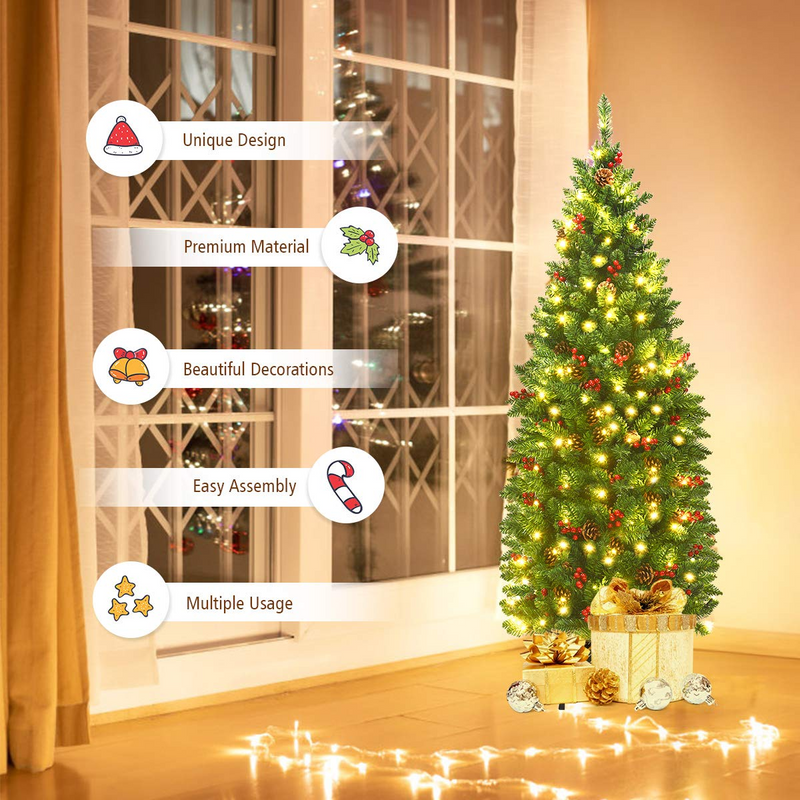 Load image into Gallery viewer, Goplus Pre-Lit Pencil Christmas Tree - GoplusUS
