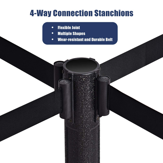 2Pcs Stanchion Post, Crowd Control Rope Barrier with 6.3 Foot Retractable Belt - GoplusUS