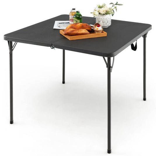 Goplus 34" Square Folding Table, Foldable Plastic Card Table, Portable Fold Up Table w/Handle, White Outdoor Utility Bi-Folding Commercial Table for Picnic - GoplusUS
