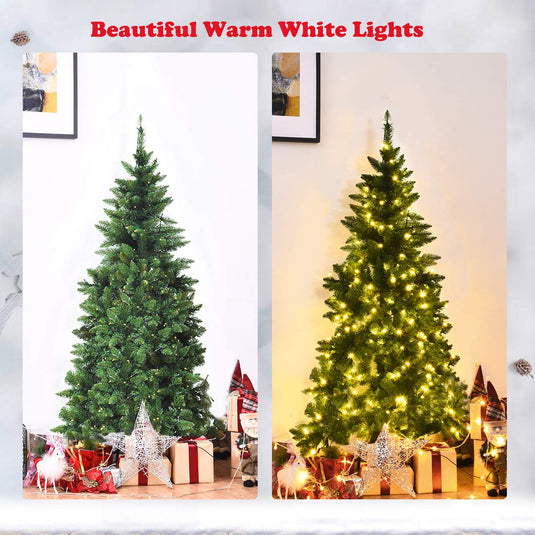 5ft/6ft Prelit Half-Shape Christmas Tree, Premium PVC Needles Artificial Tree - GoplusUS