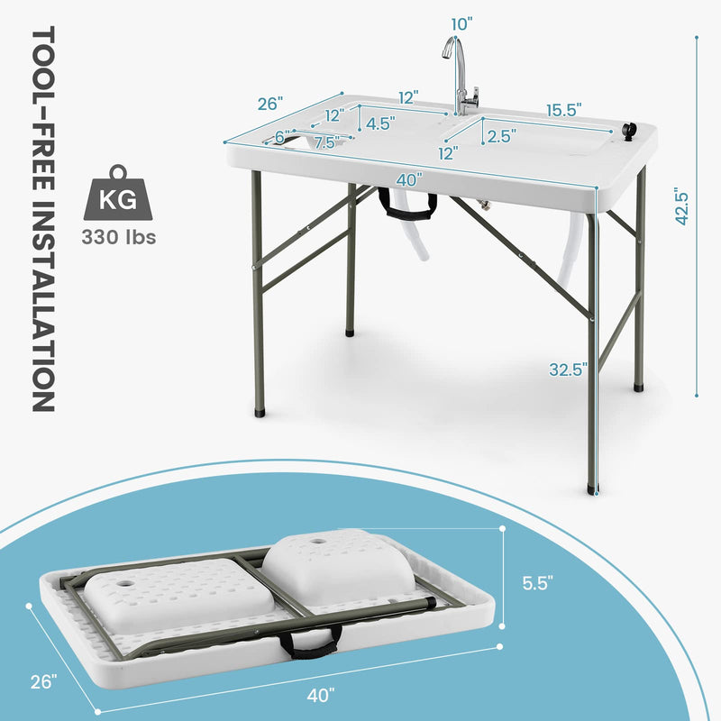 Load image into Gallery viewer, Goplus Folding Fish Cleaning Table with Dual Water Basins - GoplusUS
