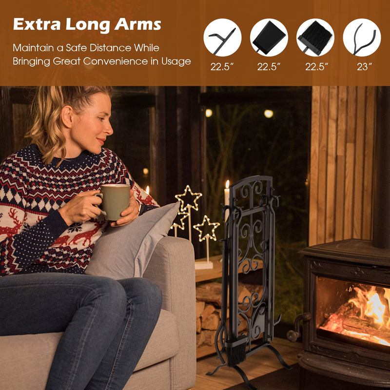 Load image into Gallery viewer, Goplus 5-Piece Fireplace Tools Set, Outdoor Modern Fireplace Tools w/Easy-to-Grab Handles, Poker, Fire-Resistant Brush, Tong, Shovel - GoplusUS
