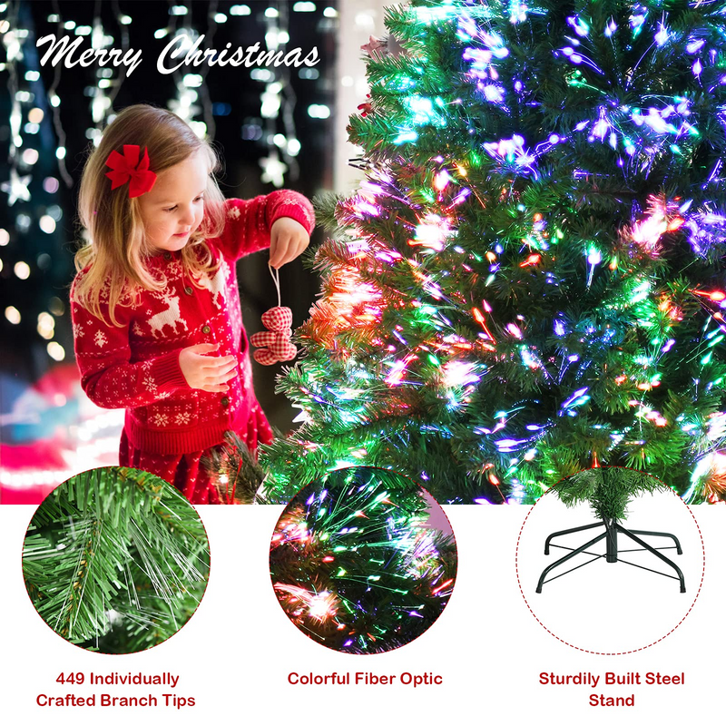 Load image into Gallery viewer, Goplus Fiber Optic Artificial Christmas Tree, Pre-lit Premium Spruce Tree with Solid Metal Stand - GoplusUS
