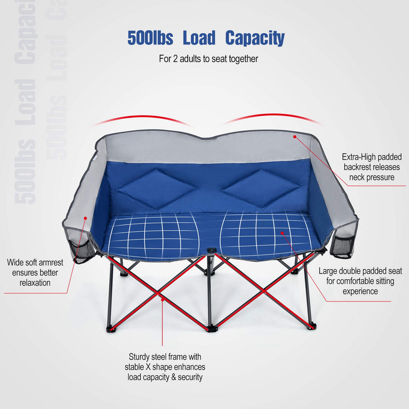 Load image into Gallery viewer, Goplus Loveseat Camping Chair, Double Folding Chair for Adults Couples w/Storage Bags &amp; Padded High Backrest - GoplusUS

