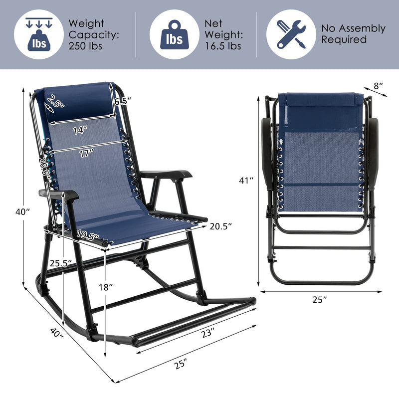 Load image into Gallery viewer, Goplus Folding Rocking Chair, Zero Gravity Rocking Camping Chair with Pillow(Set of 2)
