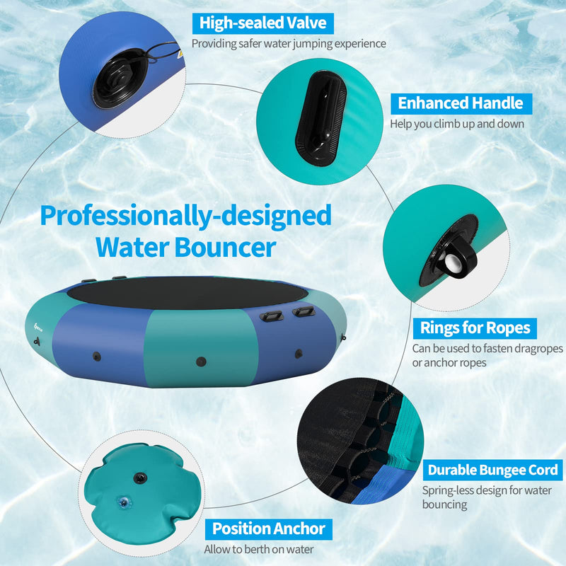 Load image into Gallery viewer, Inflatable Water Trampoline, 10FT/12FT/15FT Recreational Water Bouncer w/ Electric Inflator, Rope Ladder - GoplusUS
