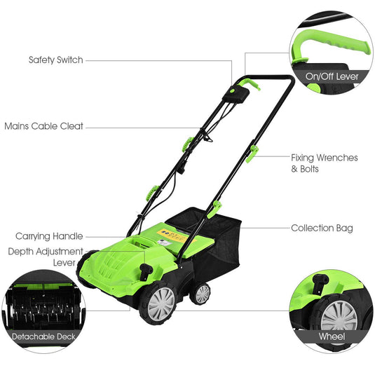 Goplus 2-in-1 Lawn Dethatcher 12Amp, 3 Level Depth Adjustable Weeder - GoplusUS