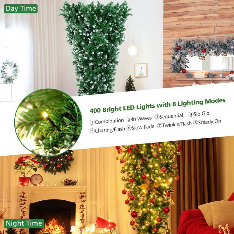 Load image into Gallery viewer, Goplus 7.5ft Pre-lit Upside Down Christmas Tree, Hinged Inverted Artificial Xmas Tree W/ 1100 Snowy Branch Tips - GoplusUS
