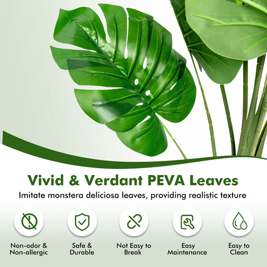 monstera deliciosa artificial leaf Goplus Artificial Monstera Deliciosa Plant, 5ft Tall Fake Tropical Palm Tree w/15 Pcs Different Turtle Leaves, 1