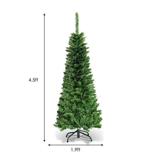 Goplus Prelit Pencil Christmas Tree, 4.5FT Premium Hinged Fir Tree - GoplusUS