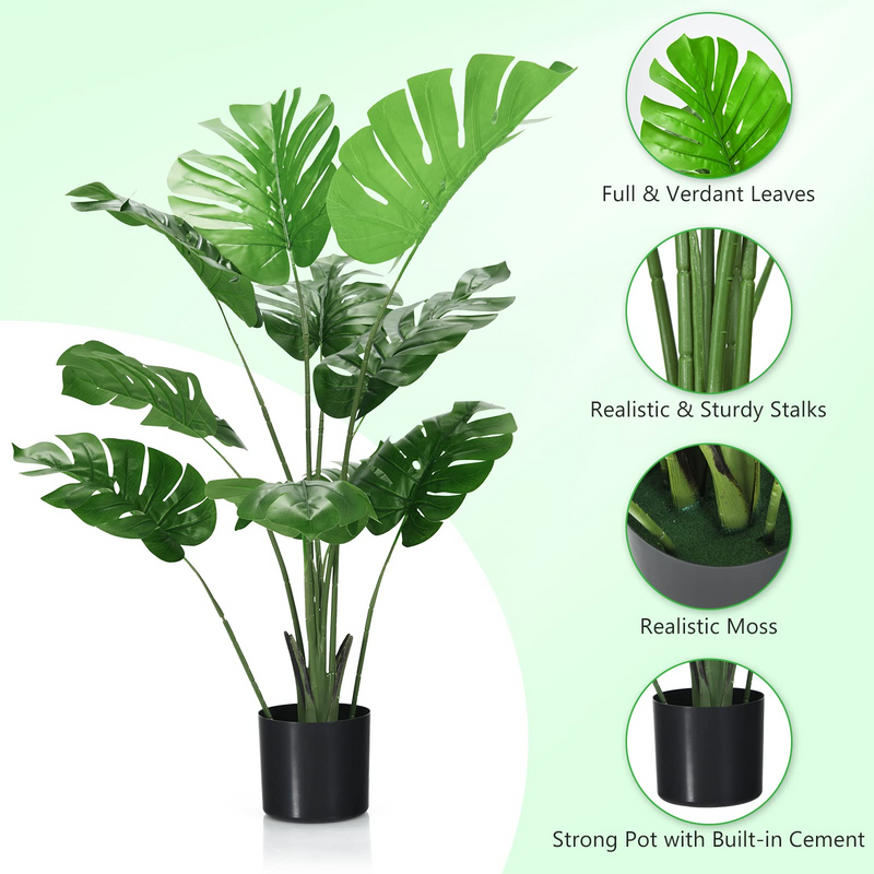Load image into Gallery viewer, Goplus Artificial Monstera Deliciosa Plant, 4ft Tall Fake Tropical Palm Tree w/10 Pcs Different Turtle Leaves - GoplusUS
