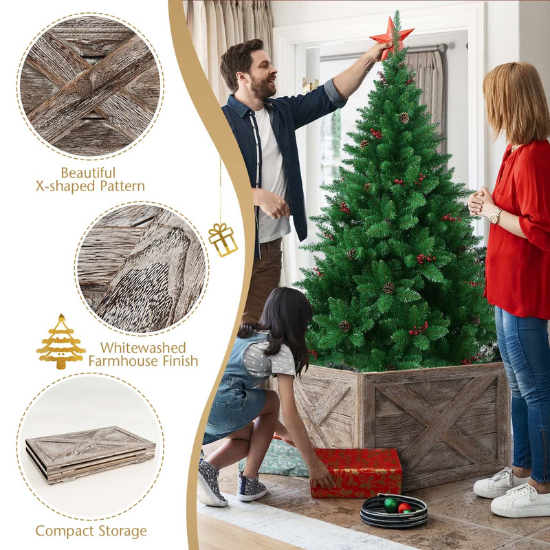 Load image into Gallery viewer, Goplus Wooden Tree Collar Box, 100% Solid Wood Farmhouse Tree Box, Rustic Christmas Tree Skirt - GoplusUS
