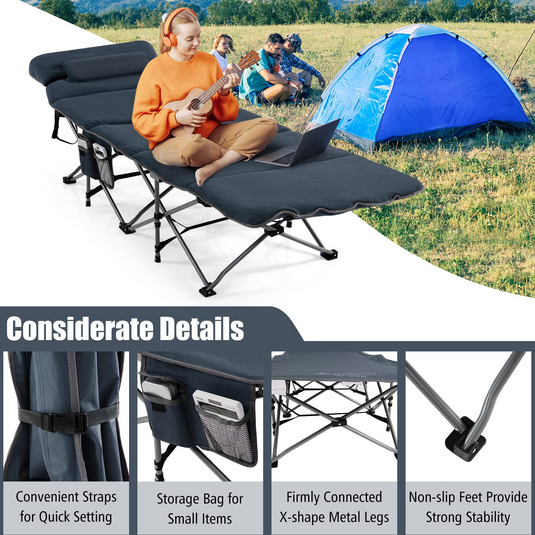 Goplus Camping Cot, Folding Camping Cot with Mattress, Pillow - GoplusUS