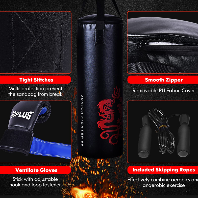 Load image into Gallery viewer, Goplus Punching Bag Set with Gloves, 22LBS/ 40LBS Filled Kick Boxing Bag, Rucksack, Jump Rope - GoplusUS
