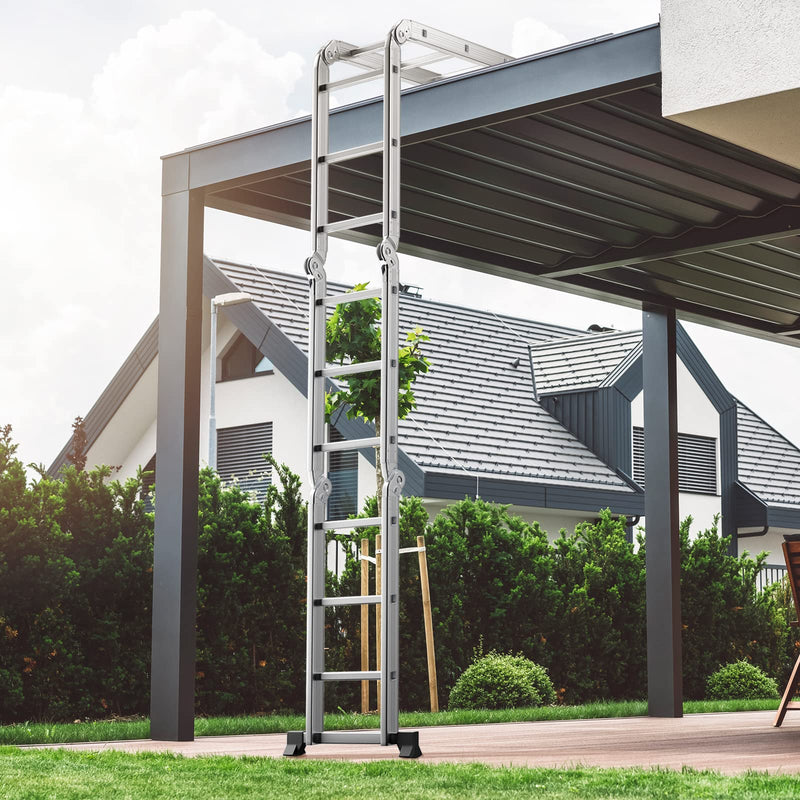 Load image into Gallery viewer, Goplus 12.2 FT Folding Step Ladder, 7-in-1 Multiposition Aluminium Extension Ladder with Reinforced Stabilizer Bar &amp; Non-Slip Foot Pads - GoplusUS
