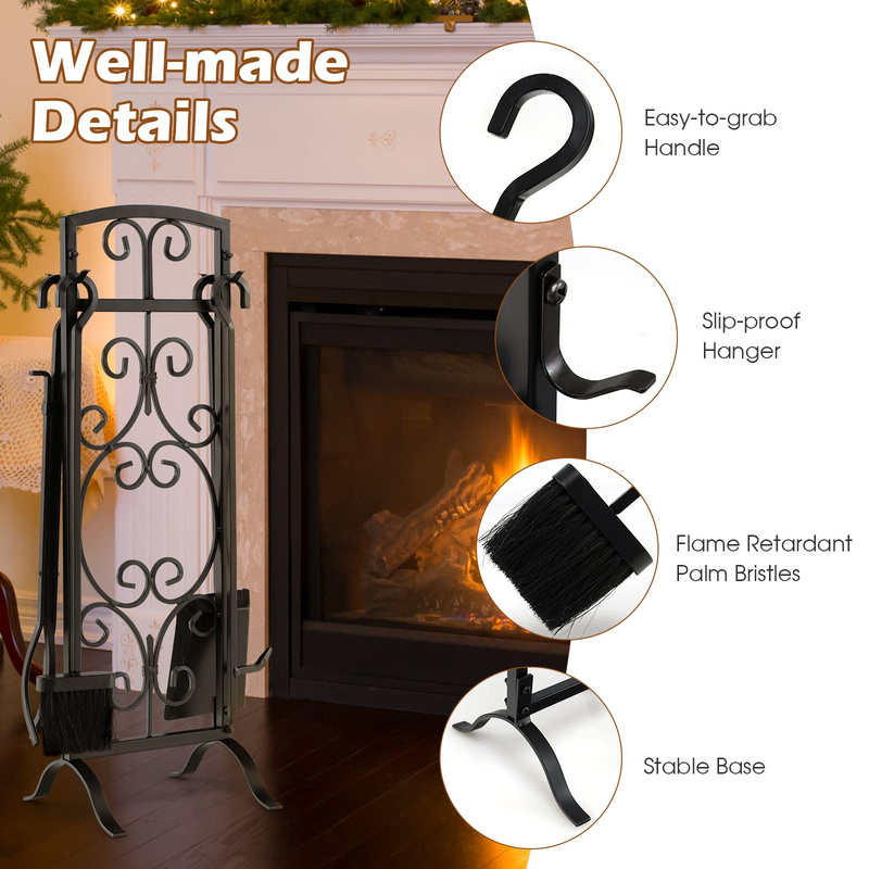Load image into Gallery viewer, Goplus 5-Piece Fireplace Tools Set, Outdoor Modern Fireplace Tools w/Easy-to-Grab Handles, Poker, Fire-Resistant Brush, Tong, Shovel - GoplusUS
