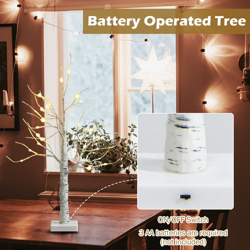 Load image into Gallery viewer, Goplus 2FT Lighted Birch Tree, Artificial Small Tree White Christmas Tree - GoplusUS

