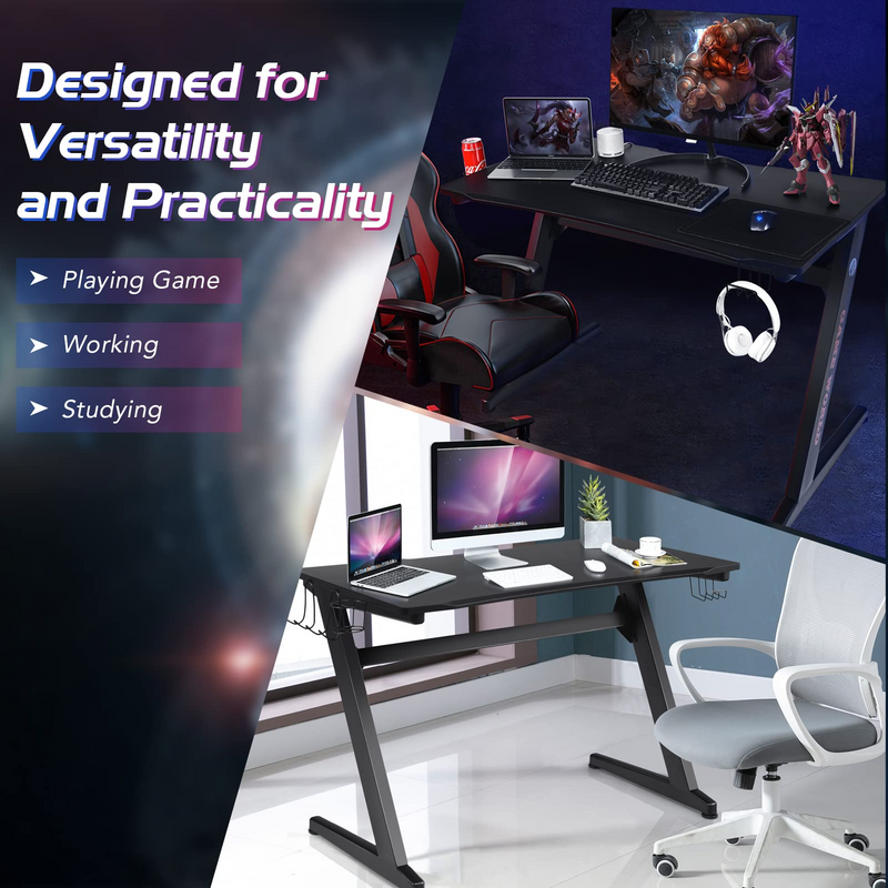 Load image into Gallery viewer, Goplus 45.5 Gaming Desk, Z Shaped Racing Game Table with Carbon Fiber Surface, Mouse Mat - GoplusUS

